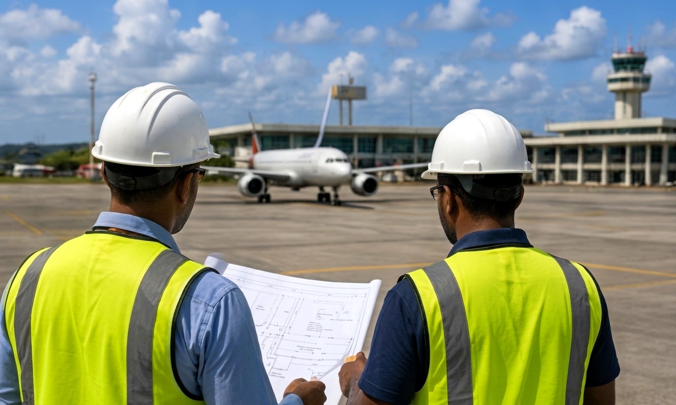 Caribbean Airport Engineering & Infrastructure | Perez Engineering Airport engineers inspecting Caribbean airport infrastructure